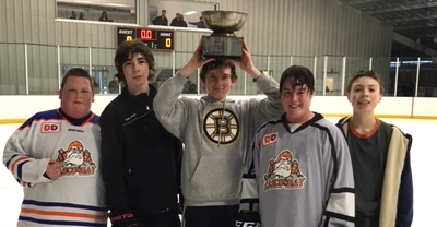 1st Annual CB Pond Hockey Cup Champions--Jackson Harbaugh, Brian Riley, Owen Patrick, Jack Buthy, and Jacob Veilleux